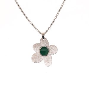 Κολιέ Χειροποίητο λουλούδι με πράσινο σμάλτο