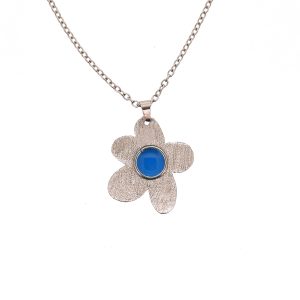 Κολιέ Χειροποίητο λουλούδι με μπλε σμάλτο