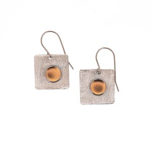 Σκουλαρίκια Χειροποίητα τετράγωνα με χρυσό σμάλτο