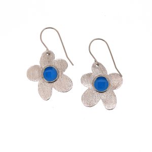 Σκουλαρίκια Χειροποίητα λουλούδι με μπλε σμάλτο