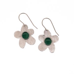 Σκουλαρίκια Χειροποίητα λουλούδι με πράσινο σμάλτο