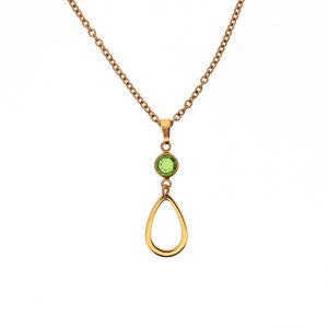 Χειροποίητο Κολιέ επίχρυσο με πράσινο κρυσταλλάκι
