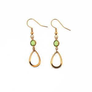 Χειροποίητα Σκουλαρίκια επίχρυσα με πράσινο κρυσταλλάκι