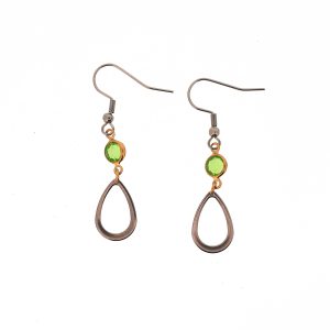 Χειροποίητα Σκουλαρίκια δάκρυ με πράσινο κρυσταλλάκι